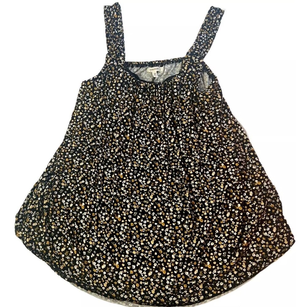 Maurices Women's Black Yellow White Ditsy Floral Knot Strap Tank Size S